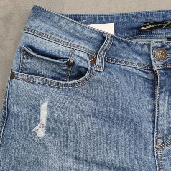 Seven 7 Premium Pants Womens 8 Blue Embroidered Mid Rise Ankle Straight Jeans - Picture 11 of 16